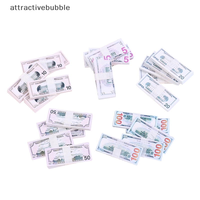 Set 100 Mô Hình Tờ Tiền Đô La 5 / 10 / 20 / 50 / 100 Trang Trí Nhà Búp Bê 1: 12