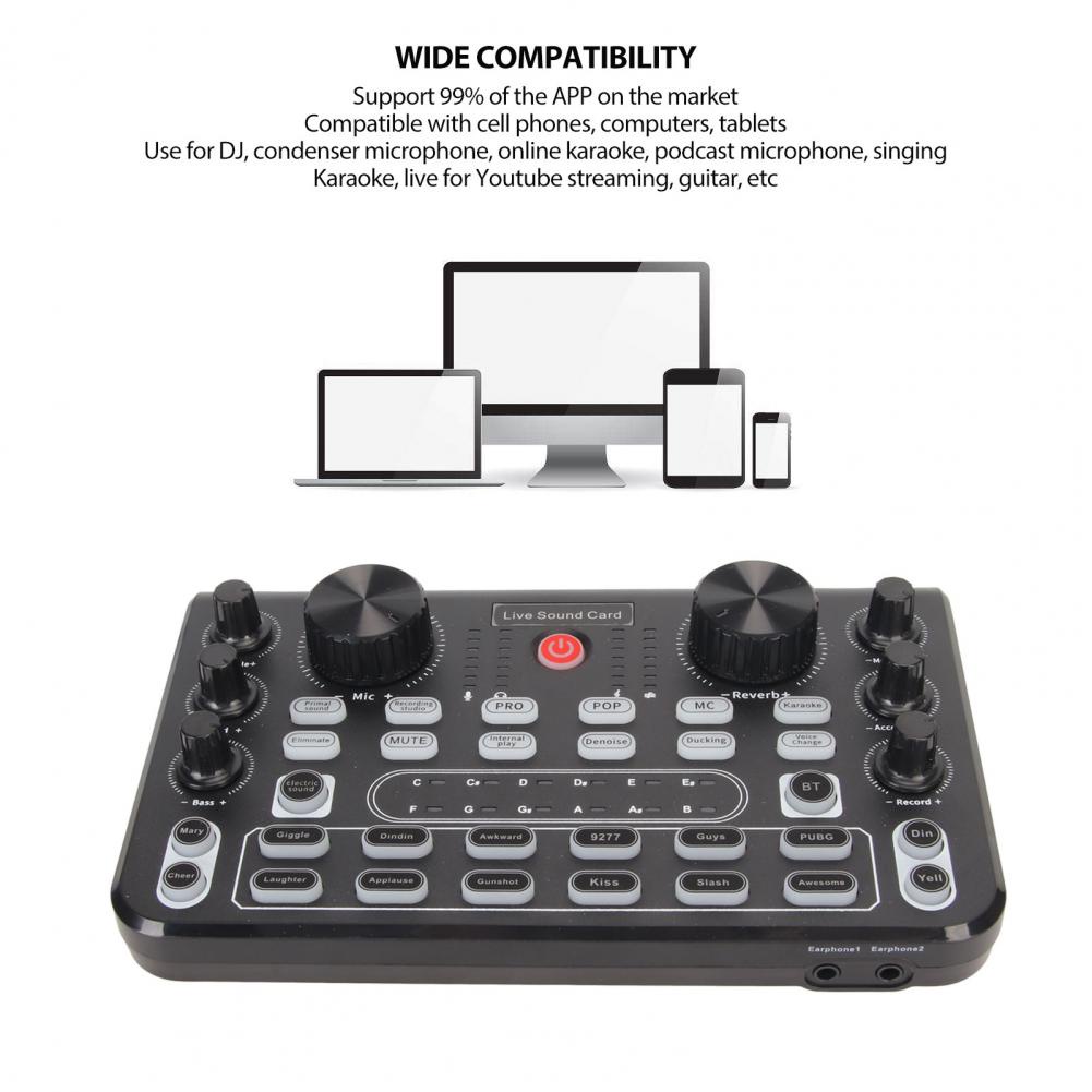 Thẻ âm thanh trực tiếp với nhiều hiệu ứng Bảng trộn giảm tiếng ồn Bluetooth cho điện thoại di động Karaoke Broadcast UPONE