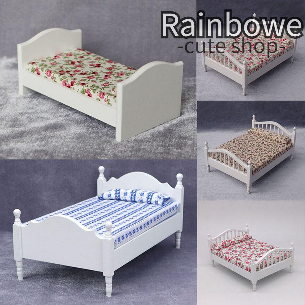 Giường Ngủ Bằng Gỗ 3 Kiểu Màu Cầu Vồng Phụ Kiện Trang Trí Nhà Búp Bê 1 / 12