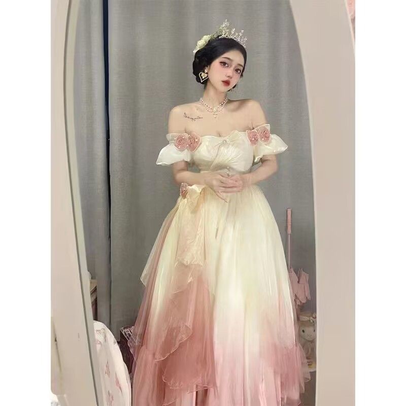 Đầm Công Chúa Dáng Dài Màu Hồng Gradient Phong Cách lolita
