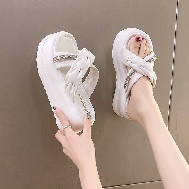 Huaqoo Dép bánh mì guốc dép sandal nữ Màu Sắc Đơn Giản Thoải Mái Cao Gót Chống Trơn Trượt dép đế xuồng 32Z072403