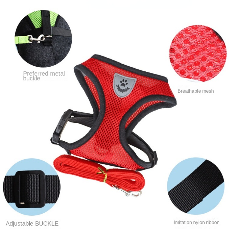 Pet cat harness lưới có thể điều chỉnh vest đi bộ chì dây xích cún con polyester lưới thoáng khí phụ kiện mèo con cho chó nhỏ vừa