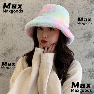 Mũ Bucket Màu Sắc Cầu Vồng Chất Liệu Mềm Mại Giữ Ấm Mùa Đông Thời Trang Cho Nữ
