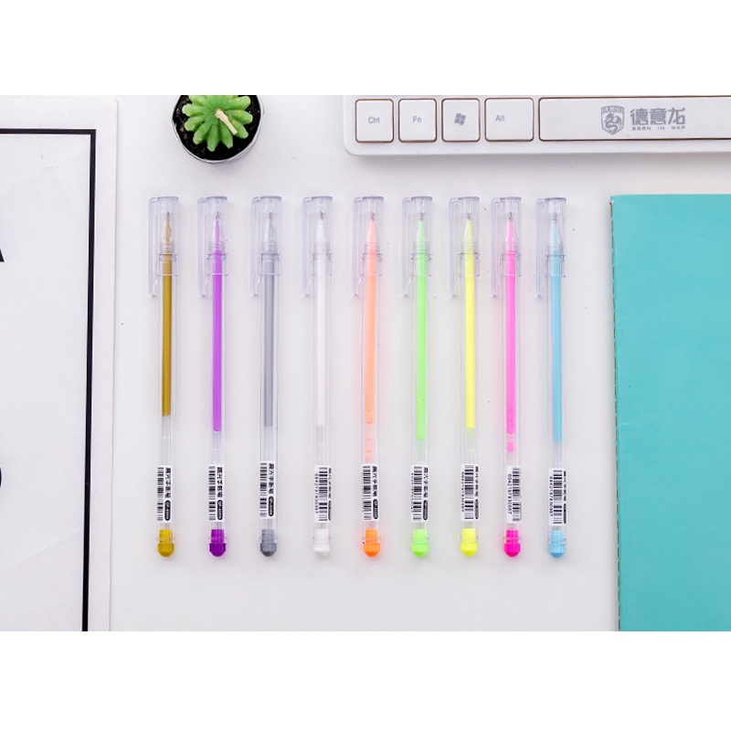 Bút mực gel 9 màu ngòi 0.5mm  nhiều màu cute nắp đậy dùng để viết calligraphy trang trí sổ dễ GARIN