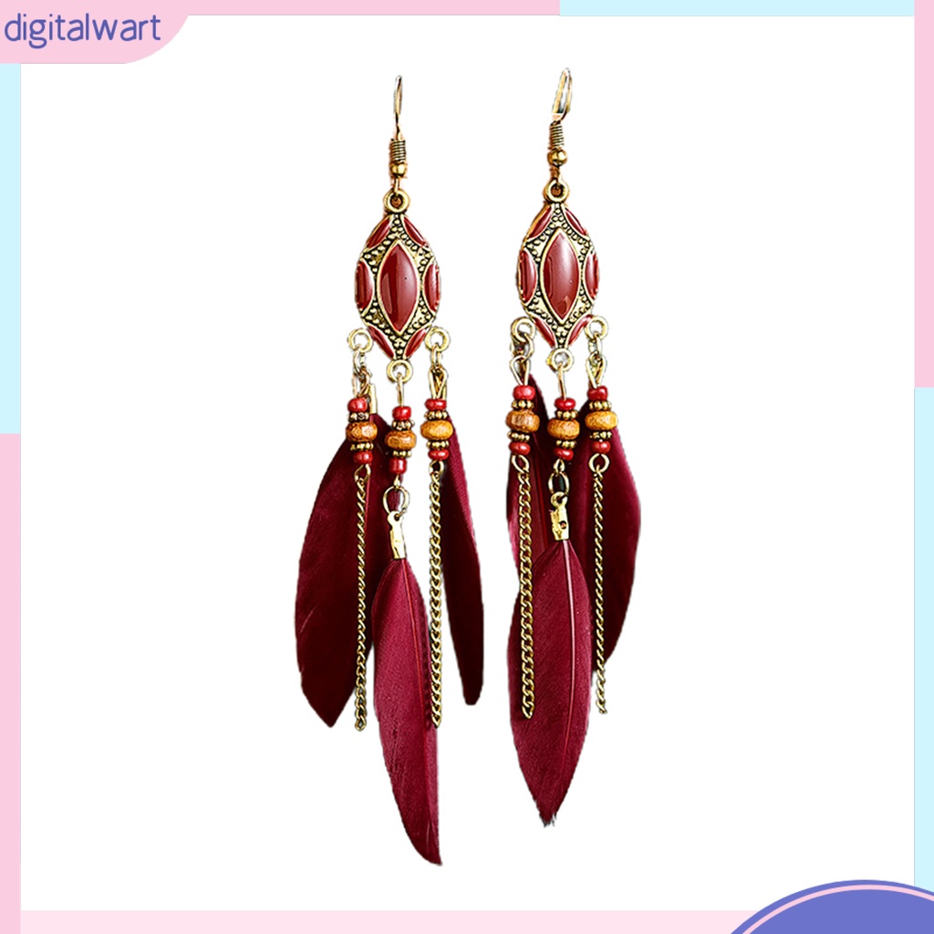 1 Đôi Bông Tai Dáng Dài Hình Lông Vũ Nhiều Màu Thời Trang Dự Tiệc