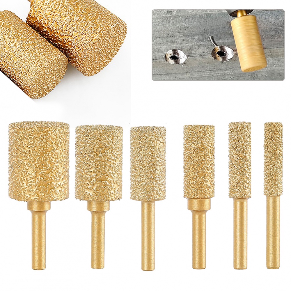 Đầu kim cương burr đầu kim cương vàng nhám đầu mài trục tròn 6mm