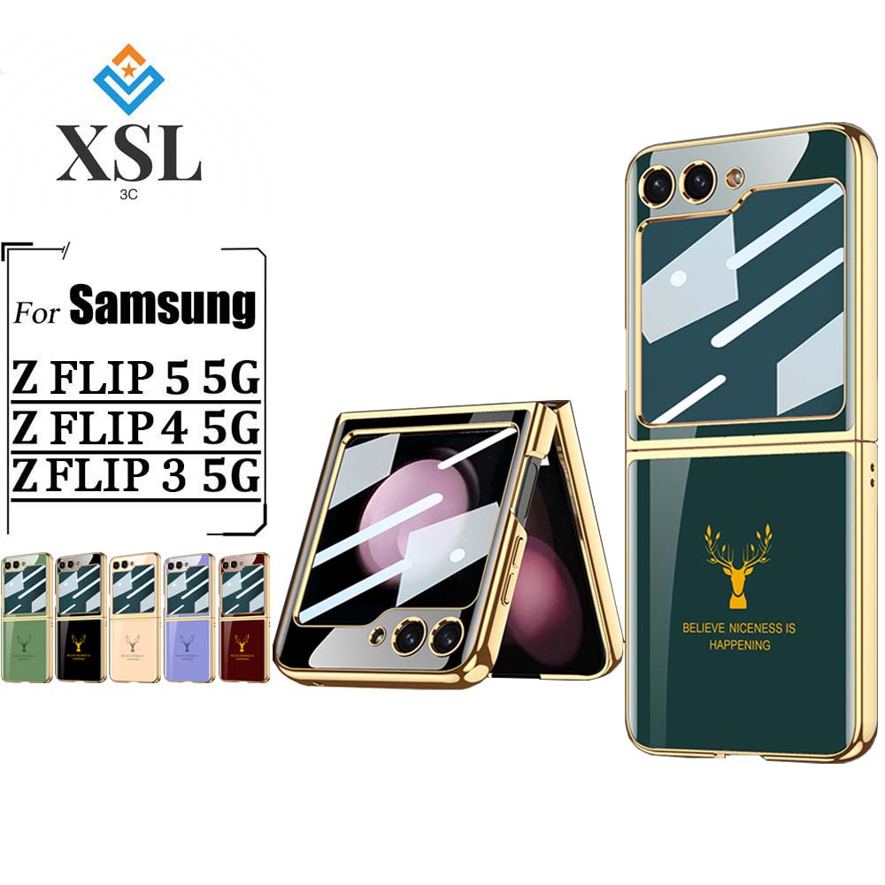 Ốp Điện Thoại Kính Cường Lực Mạ Điện Nhiều Màu Sắc Cho Samsung Galaxy Z Flip5 / 4 / 3 / 2