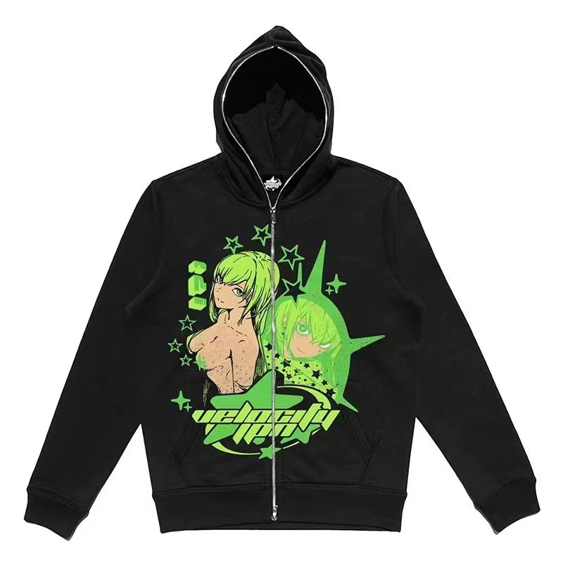 Áo khoác hoodie MMIOT Y2K dáng rộng có khóa kéo in họa tiết phong cách gothic harajuku thời trang 2023