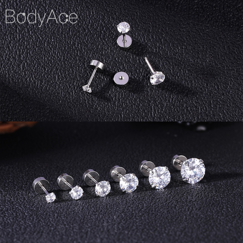 1 Khuyên Xỏ Cơ Thể Bằng Thép Không Gỉ Đính Đá 3-8mm