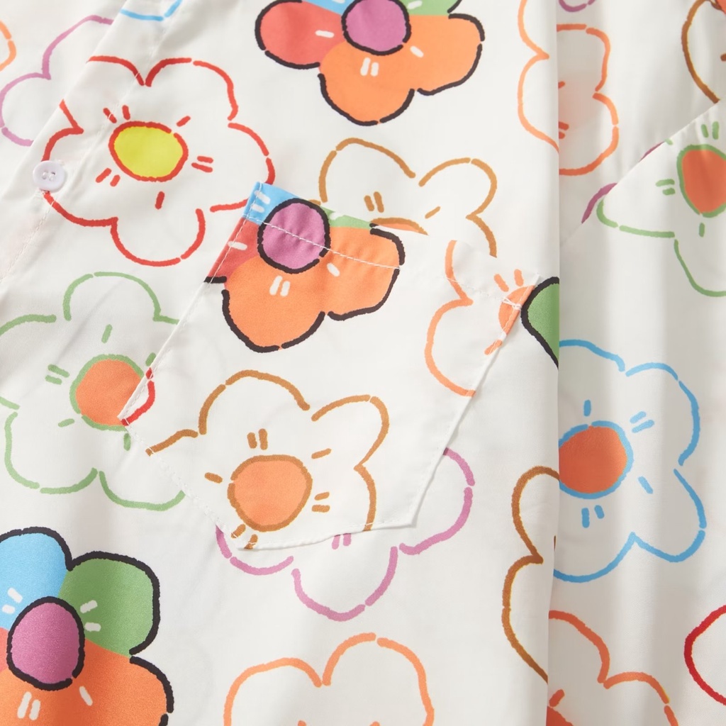 Áo Sơ Mi Tay Ngắn Cổ Đứng In Họa Tiết Hoa Đơn Giản Thời Trang Mùa Hè Phong Cách Hàn Quốc Cho Nam