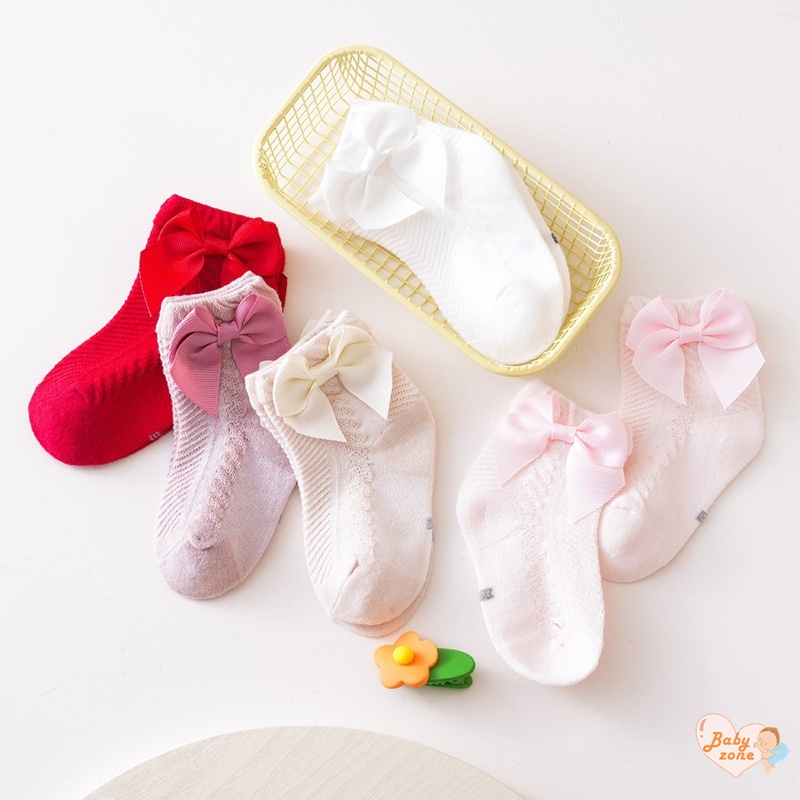 Vớ Em Bé Sơ Sinh Từ 0-18 Tháng Tuổi Đính Nơ Màu Trơn Dễ Thương