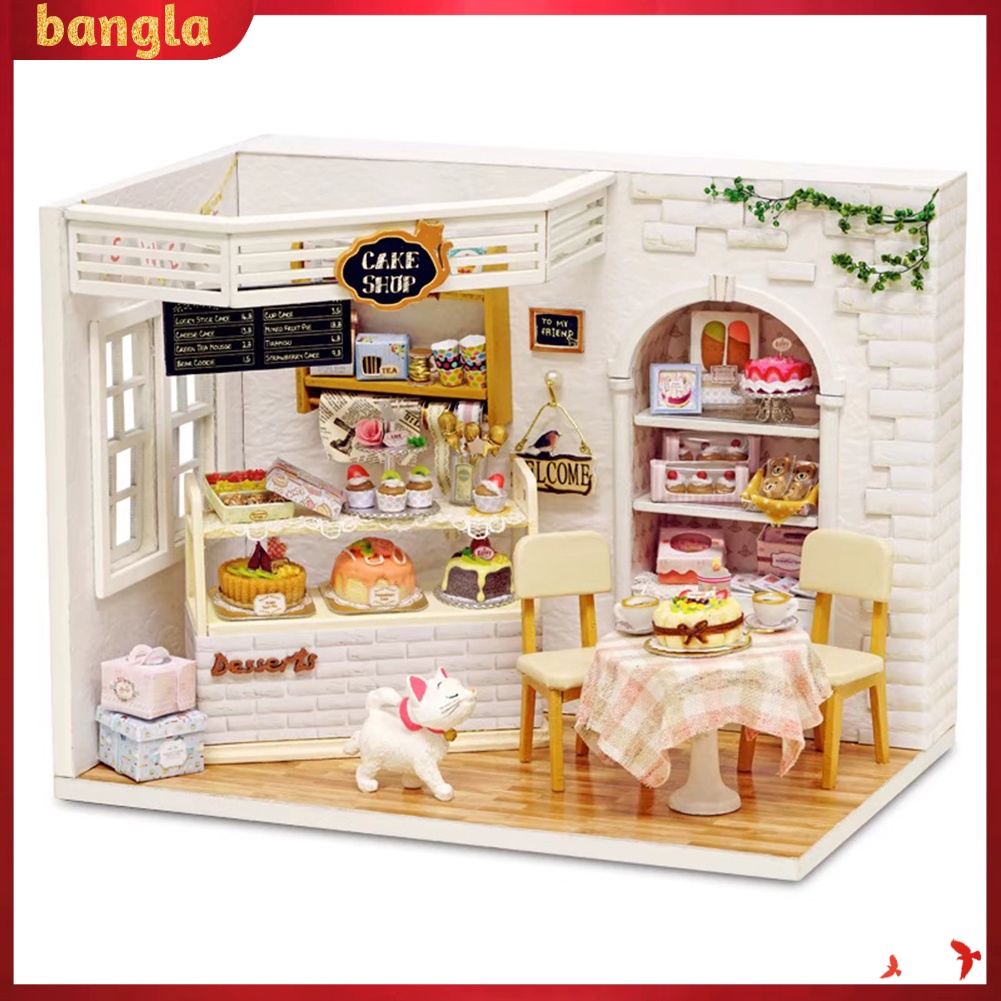 Banglala Banglalas| Mô Hình Quán Cà Phê Mini Có Đèn LED Độc Đáo Trang Trí Nhà Búp Bê DIY