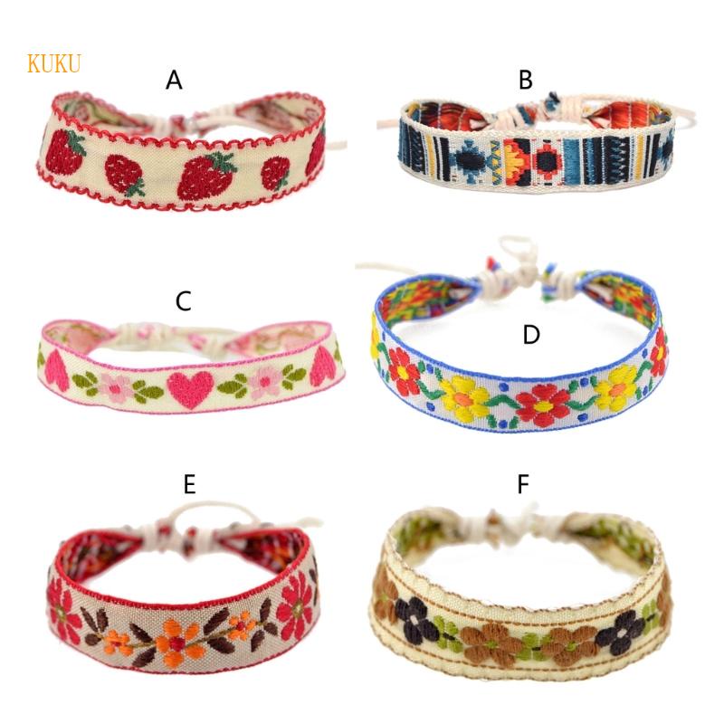Vòng Tay Dây Bện Thêu Hoa Dâu Tây Thủ Công Phong Cách Boho Cho Tình Bạn