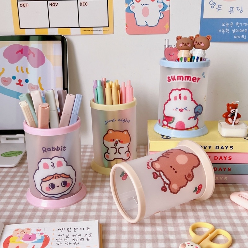 Ống Đựng Bút để bàn hoạ tiết dễ thương Hộp Cắm Bút decor bàn học cute Gáu Mon