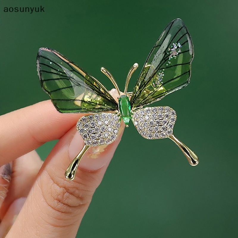 Aosunyuk fashion gradient crystal butterfly brooch alloy brooch for women trang sức phụ kiện quà tặng en
