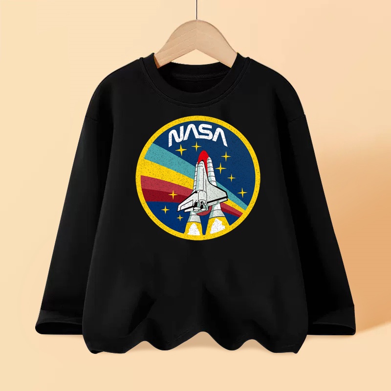 8 9 10 tuổi bé trai áo sơ mi in hình tàu vũ trụ nasa t-shirt trẻ em quần áo cotton mùa xuân và mùa thu
