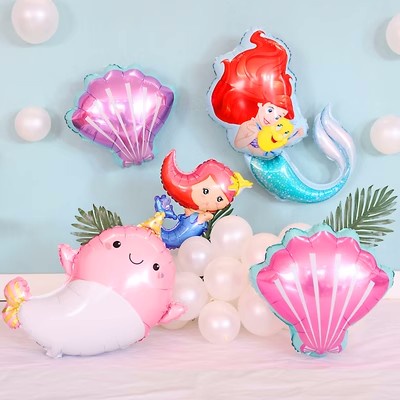 Mermaid tail shell aluminium foil balloon đạo cụ chụp ảnh chủ đề nàng tiên cá bong bóng bữa tiệc bé tắm trang trí đám cưới đồ dùng tiệc sinh nhật quà tặng cô gái