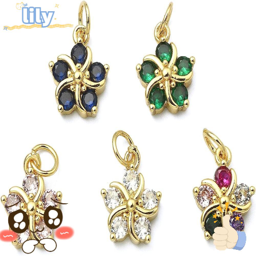 Bùa lily vàng thật, tím nhạt, trắng, đen, xanh lá cây, xanh lam, xanh hồ, đồng thau đỏ hồng và bùa hoa zirconia khối, phụ kiện trang sức mạ vàng thật