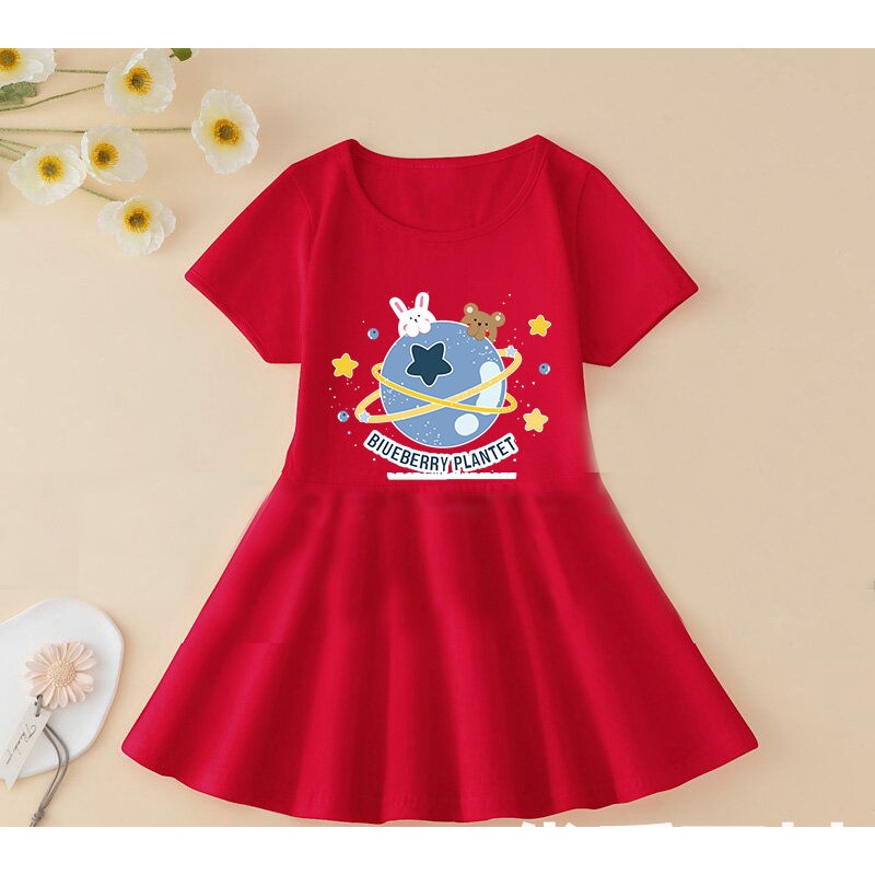 Cô gái váy công chúa in áo váy mùa hè cotton trẻ em cô gái váy thời trang quần áo làm mới và thoải mái