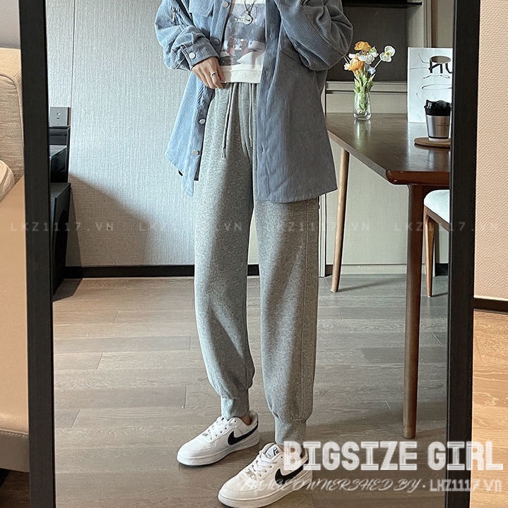 Quần Dài Nữ Quần Tây lưng cao Bigsize Quần Jogger Nỉ cạp chun lưng thun dáng suông thiết kế dây rút đen mùa đông Phong Cách hàn quốc đẹp Thanh Lịch cho nữ