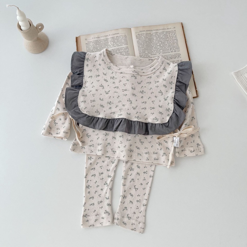 Set Đồ Xuân Thu Gồm Áo Họa Tiết Hoa Và Quần Lưng Cao Phong Cách Đồng Quê Cho Bé Gái