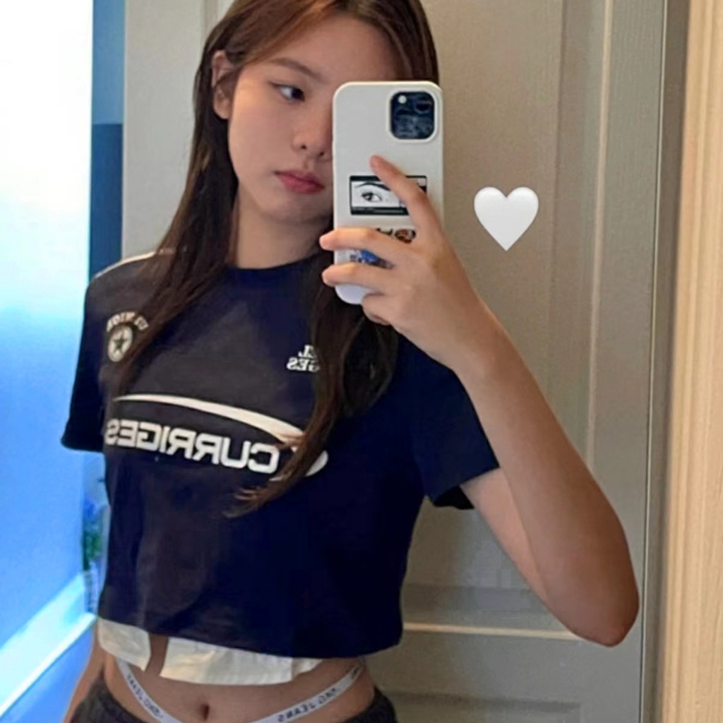 Áo thun croptop BH chất cotton tay ngắn phối màu in hình vintage kiểu Mỹ cho nữ