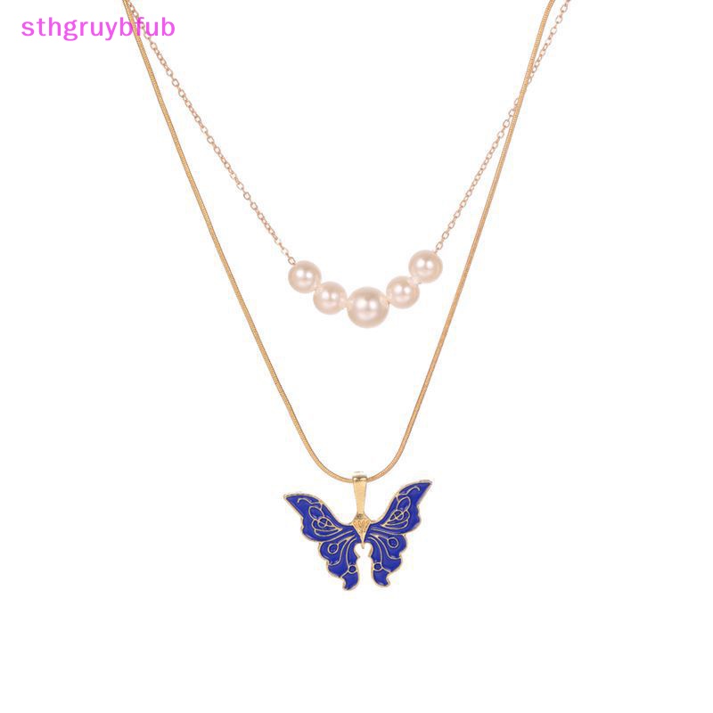 Sthb công chúa barbie giả ngọc trai bướm mặt dây chuyền vòng cổ thời trang chuỗi xương đòn nhẹ cho phụ nữ trang sức nhiều lớp vn