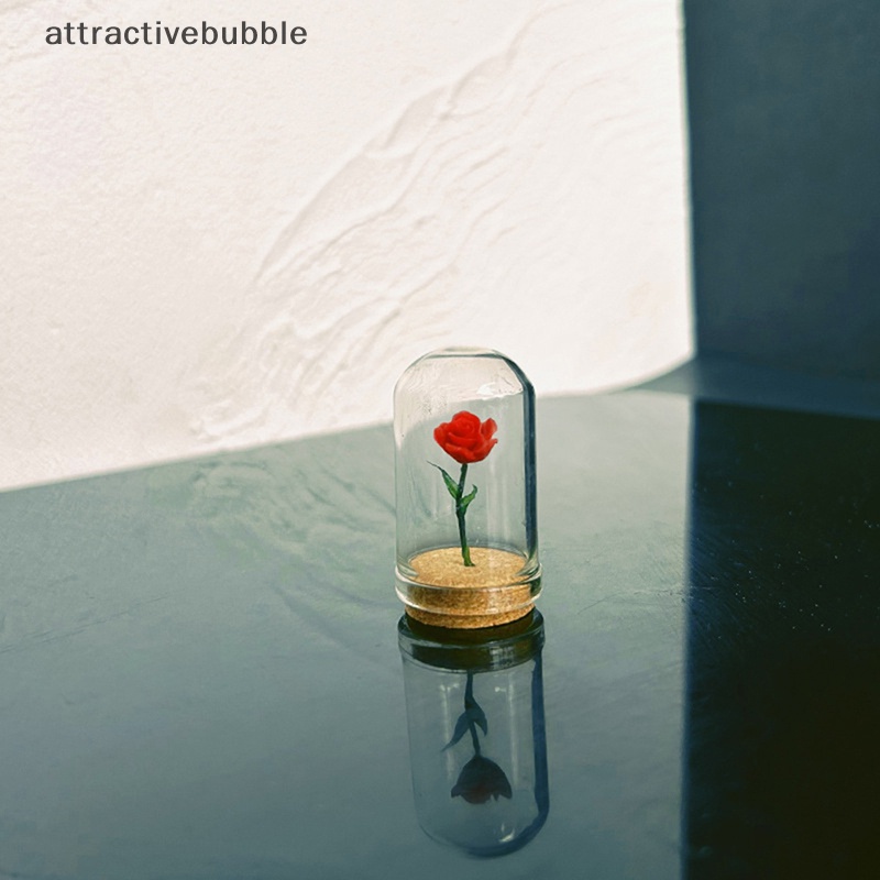 Atvn 1pc dollhouse miniature rose flower glass cover đồ trang trí little prince rose model home desktop decor toy martijn