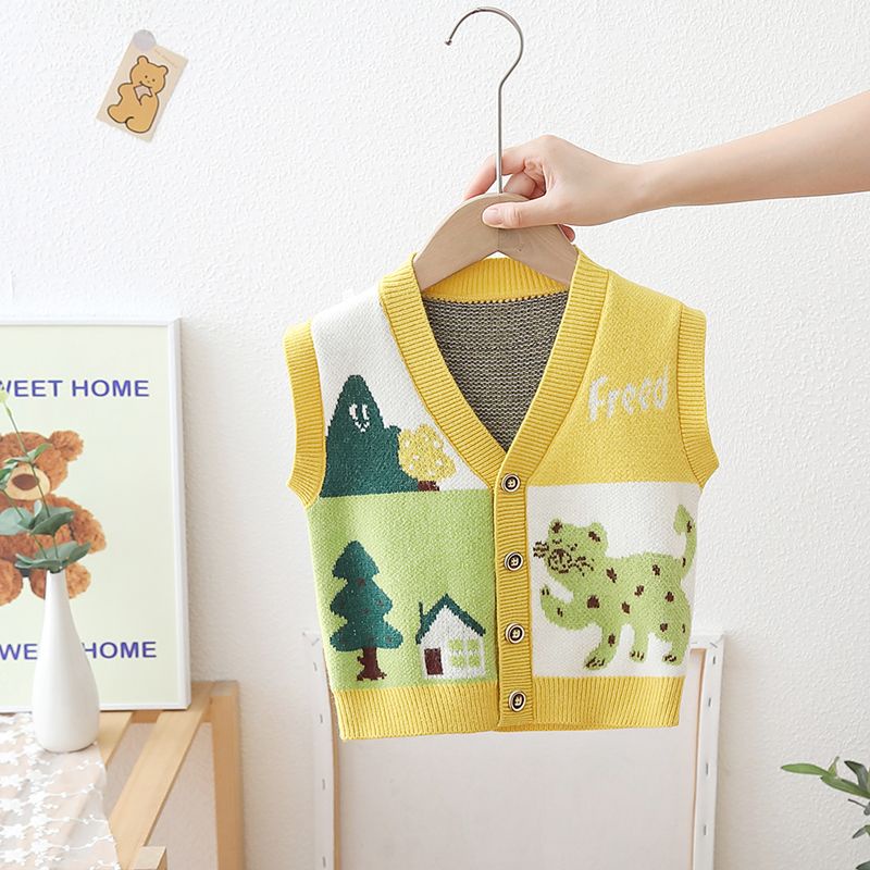 Áo Sweater Dệt Kim Sát Nách In Hoạt Hình Thời Trang Xuân Thu 2023 Cho Bé Trai