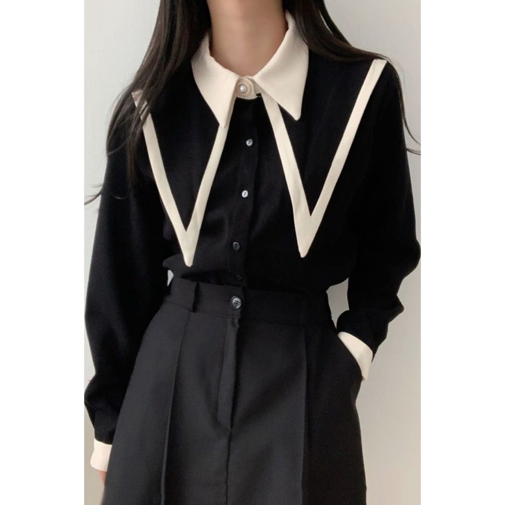 Áo Sơ Mi Tay Dài Phồng Dáng Rộng Cài Một Hàng Khuy Kiểu Pháp Thời Trang Mùa Thu Mới Cho Bạn Gái