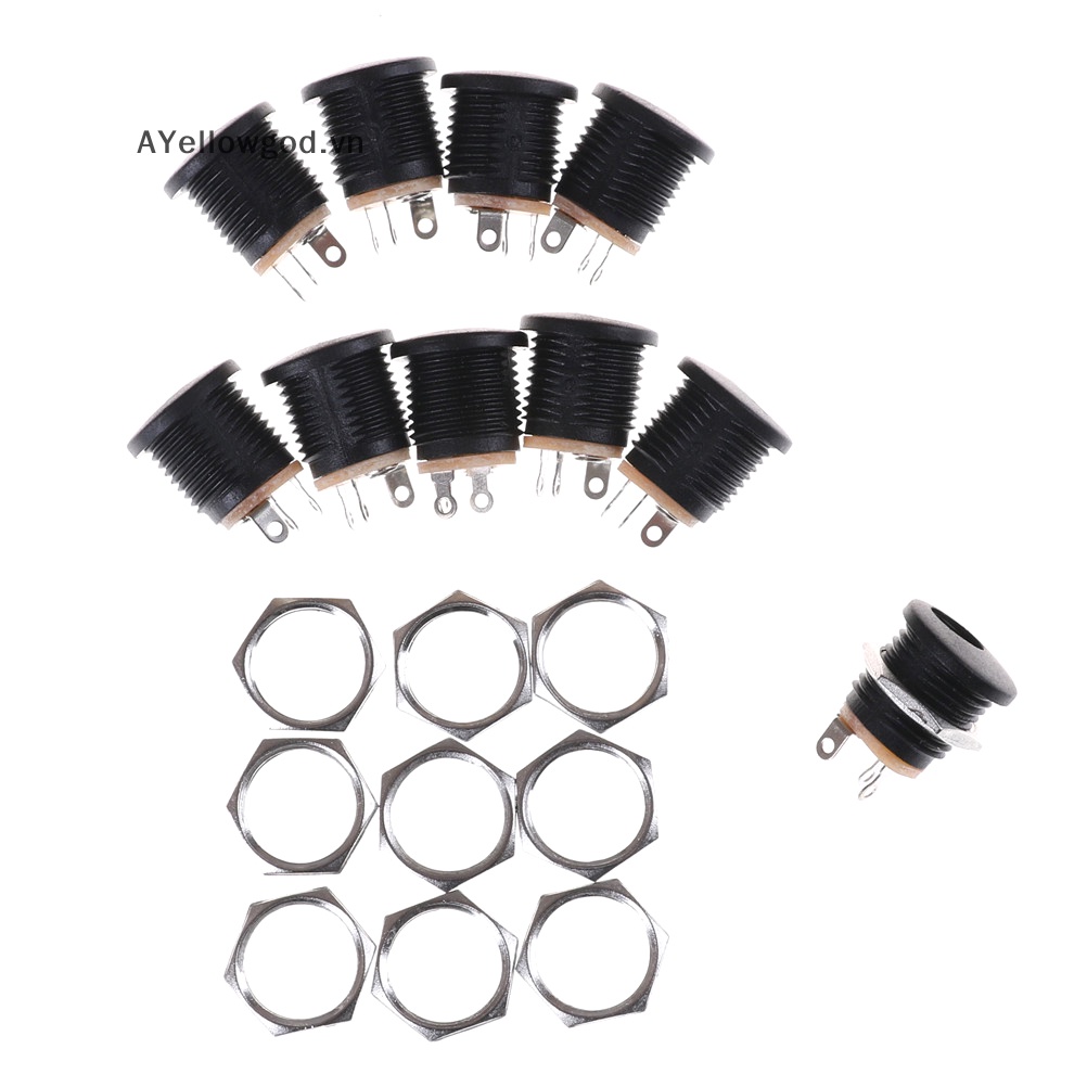 Ayellowgod 10 cái dc 022 2.1x5.5 mm pcb moung dc power jack socket black vn