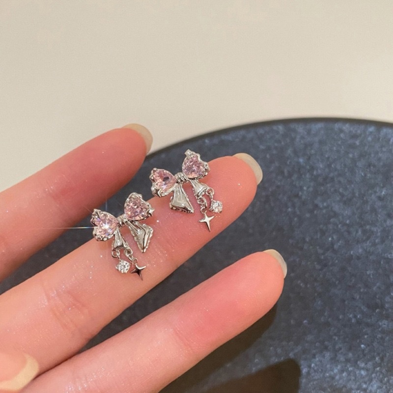 Đôi Bông Tai Hình Nơ Đính Đá zircon Thời Trang Mùa Thu