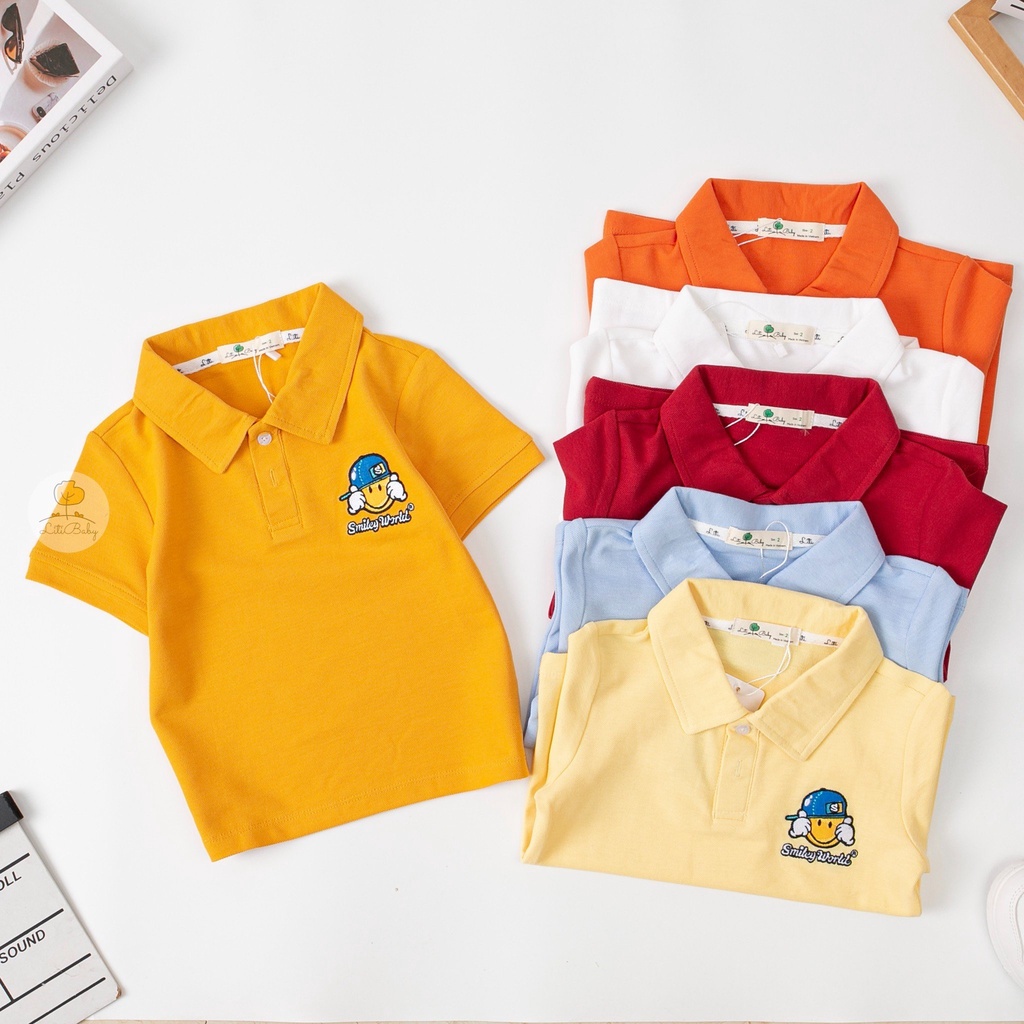 Áo thun polo cổ bẻ LITIBABY ngắn tay thêu chữ Smile cho 11kg - 22kg