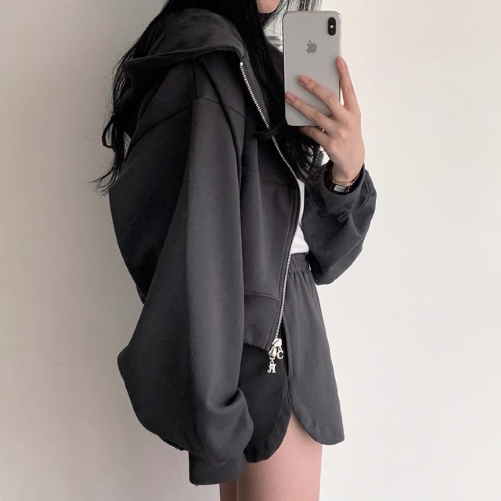 Áo khoác croptop nỉ nữ form hoodie zip lót nỉ lông thiết kế dây đai đuôi áo MA091 Pinkee
