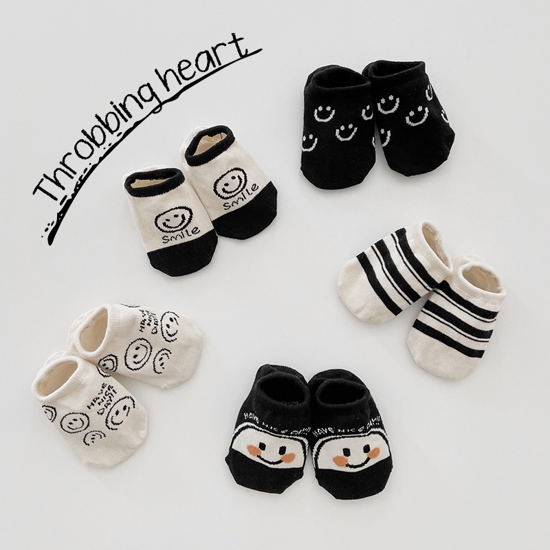 Vớ Cotton Cổ Ngắn Họa Tiết Sọc Caro In Hình Mặt Cười Hoạt Hình Thoáng Khí Thời Trang Xuân Hè Cho Bé Trai Và Gái