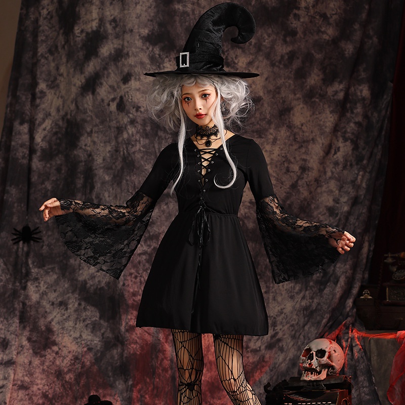 Bộ 3 Món Đồ Hóa Trang Phù Thủy Màu Tối Kiểu lolita gothic Dịp halloween