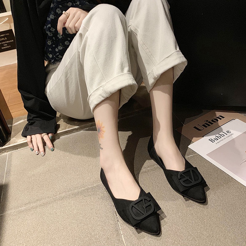 ZTAIXIELUA Giày đơn mới của phụ nữ giày đậu miệng nông có ngón chân nhọn và giày lười lefu