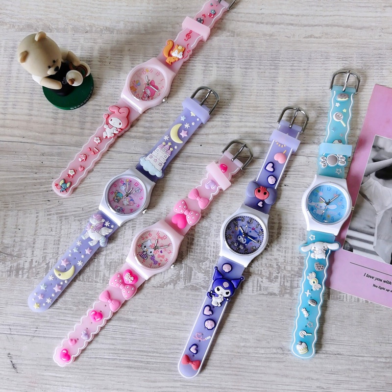 Sanrio Đồng Hồ Đeo Tay Dây Silicon Chống Thấm Nước Hình sanrio kuromi hello kitty cinnamoroll Cho Bé Gái