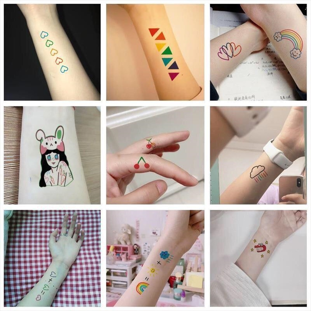 32 cái ins hình xăm dễ thương sticker cô gái ngọt ngào cánh tay xương đòn ngón tay không thấm nước hình xăm tạm thời phụ kiện