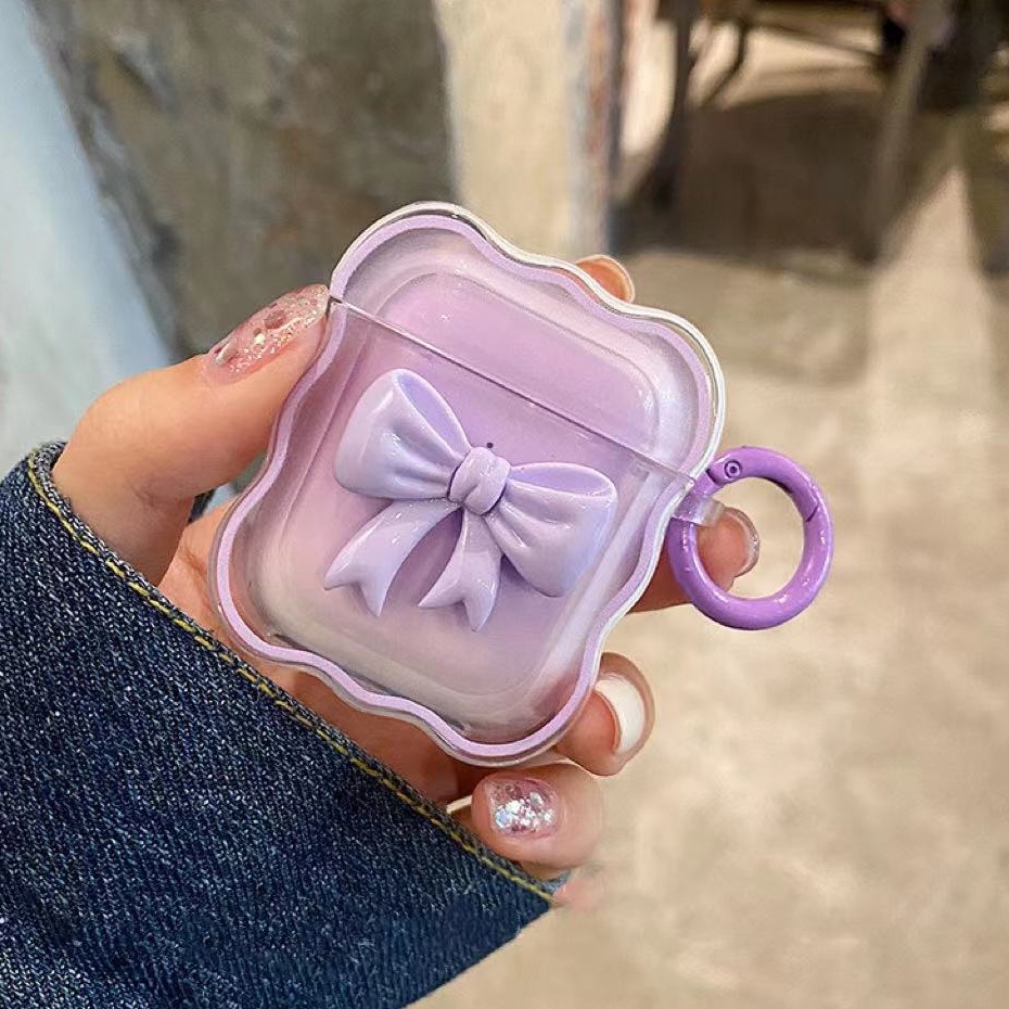 Đơn giản dễ thương sóng màu hồng nơ airpods vỏ cho airpods 1/2/3 / pro pro2 vỏ airpods 3 tpu mềm tai nghe bluetooth không dây apple chống rơi airpods 2 gen bao đựng có hool