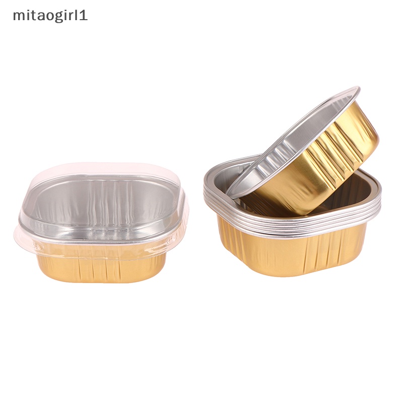 10 cái cốc nướng giấy nhôm vuông có nắp đậy khuôn lót cupcake chịu nhiệt hộp bánh tráng miệng có nắp dụng cụ làm bánh ngọt boutique