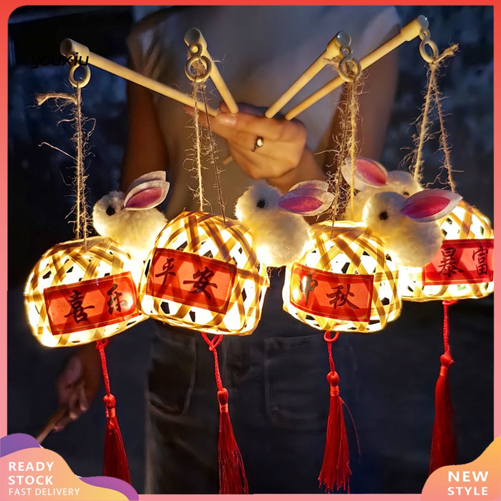 YR mid-autumn festival rabbit lantern dễ thương handmade bamboo lantern di động phong cách trung quốc phát sáng đèn lồng ngày lễ trang trí tiệc trẻ em diy thủ công mỹ nghệ quà tặng