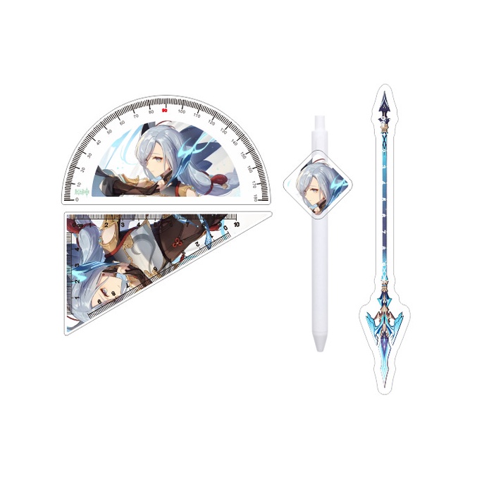 Ere1 4 cái / bộ genshin impact thước kẻ bút vẽ thước thẳng bộ vuông zhongli wanderer beelzebul