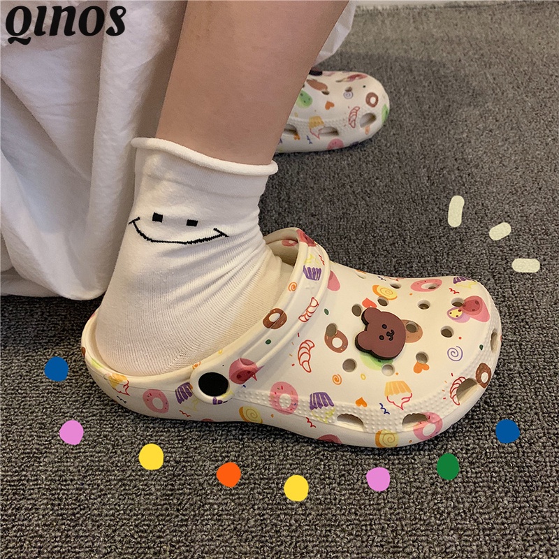 Qinos dép xu hướng mùa hè ins trực tuyến người nổi tiếng cá tính cô gái dễ thương trái tim dép nền tảng baotou dép và dép
