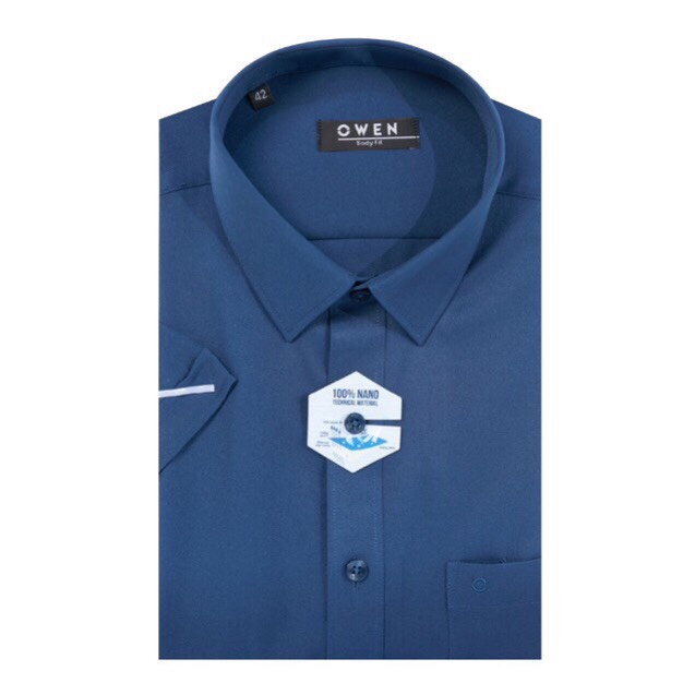 OWEN - Aó sơ mi ngắn tay Owen chất nano không nhăn màu xanh navy đậm 230020