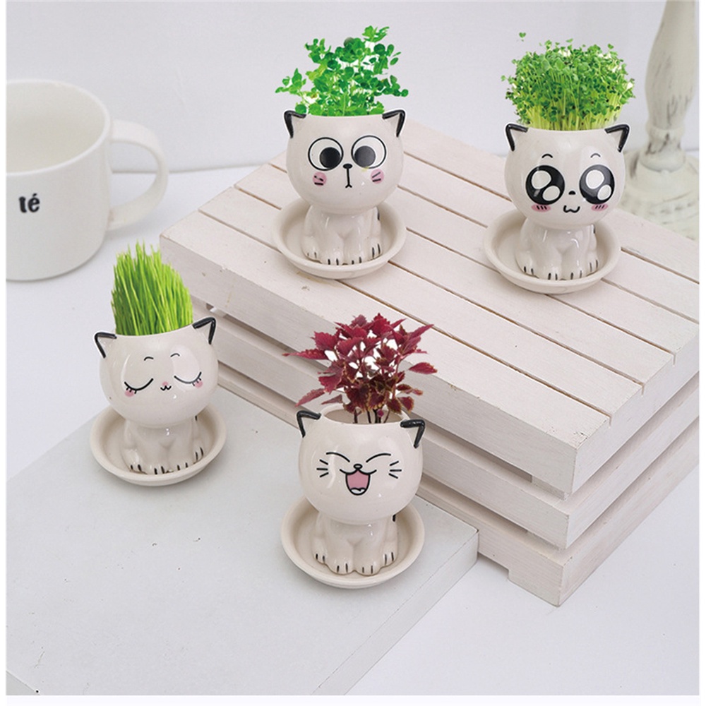 Mini mèo hình hoạt hình chậu hoa gốm trang trí gia đình chậu mọng nước bút giữ bàn tay dễ thương để bàn trong chậu trang trí bàn