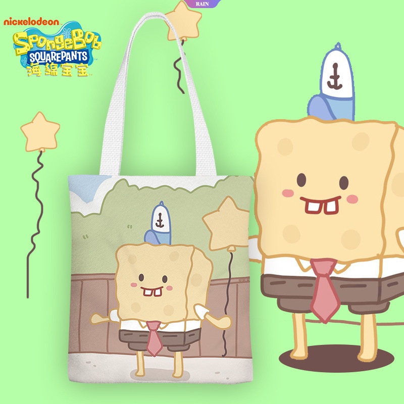 Túi Xách Đeo Vai Vải Canvas In Hoạt Hình SpongeBob Patrick Ngôi Sao Đơn Giản Ngọt Ngào Cho Nữ [RAIN]