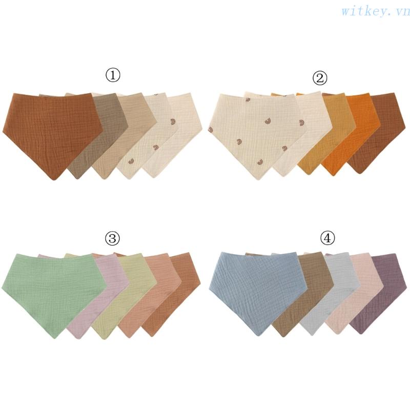 Set 5 Yếm Ăn Cotton Mềm Mại Hình Tam Giác Có Nút Nhấn Dành Cho Bé Sơ Sinh