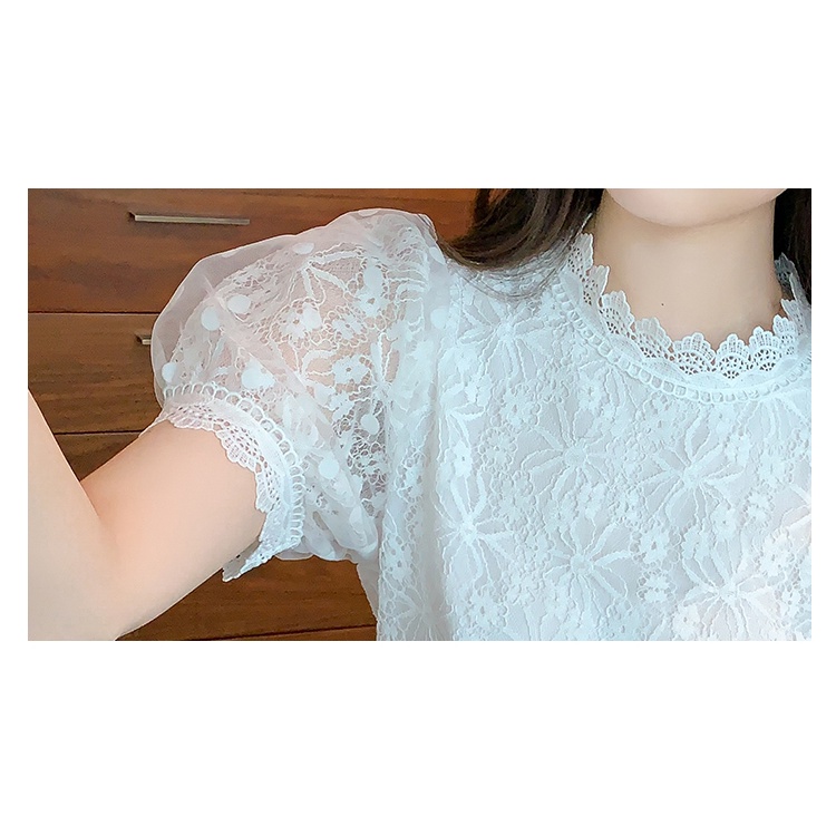 Áo Sơ Mi Ren Tay Ngắn Phồng Ôm Dáng Mẫu Mới 2023 Thời Trang Mùa Hè Cho Nữ