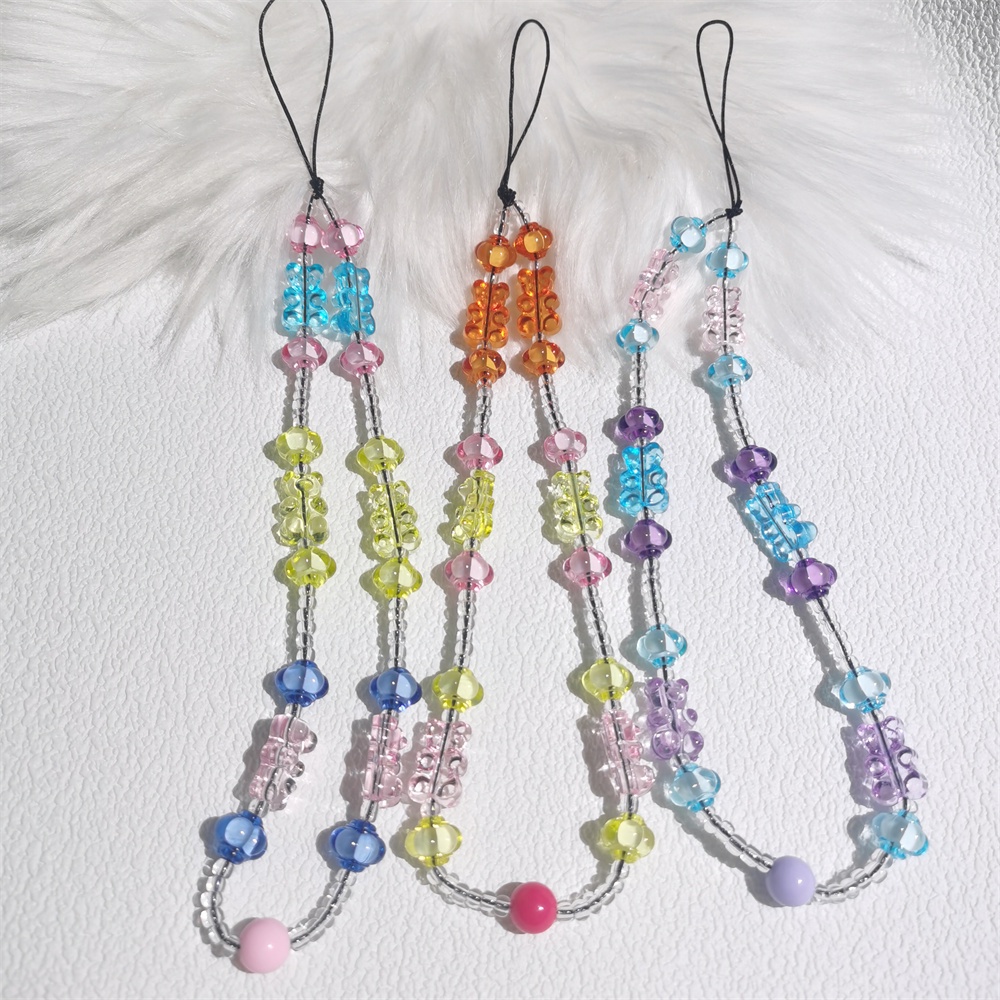 Ốp Điện Thoại Acrylic Mềm Trong Suốt Chống Thất Lạc Hình Gấu Nhiều Màu Có Dây Đeo Chuỗi Hạt Cho Điện Thoại